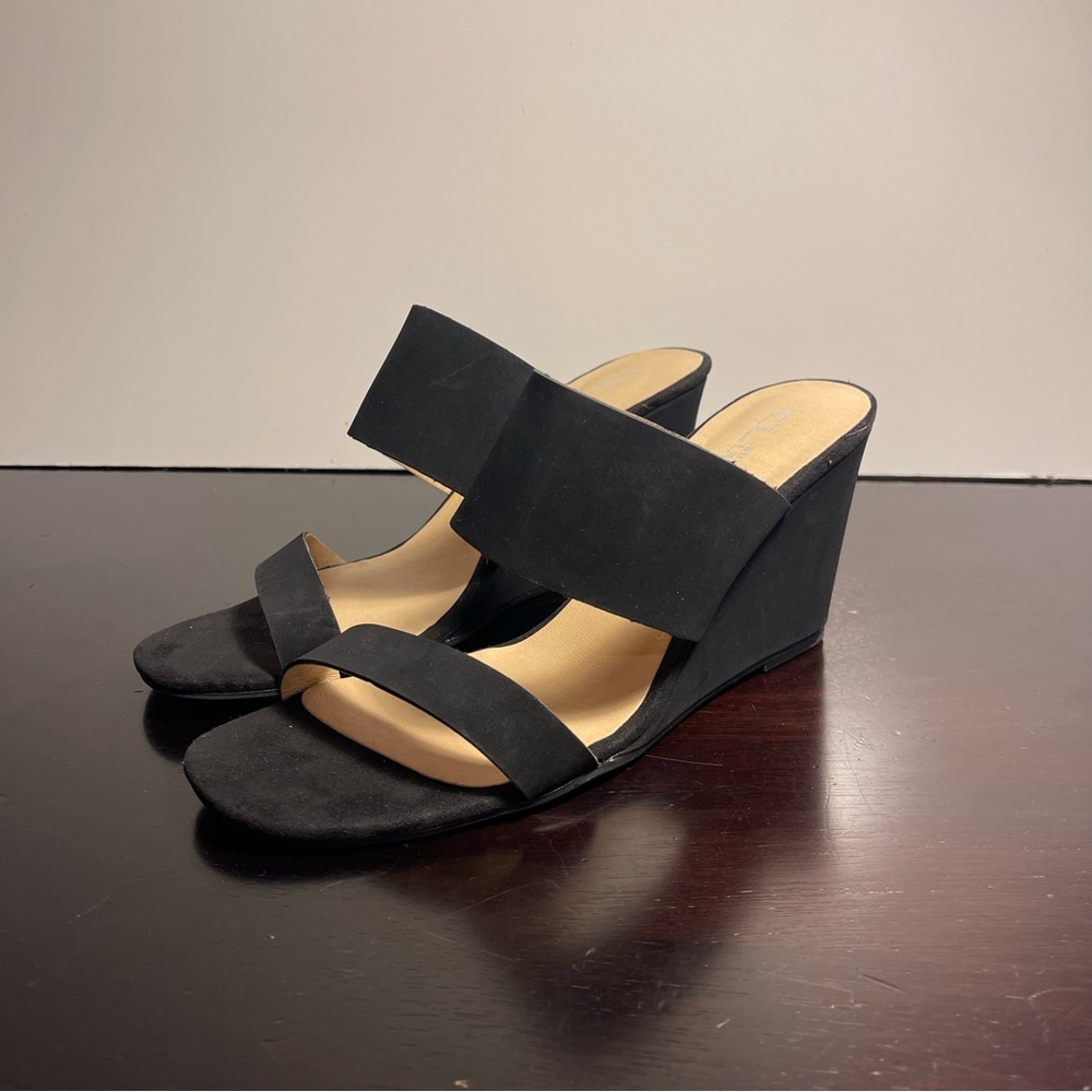Suede wedge heels, size 9.5
